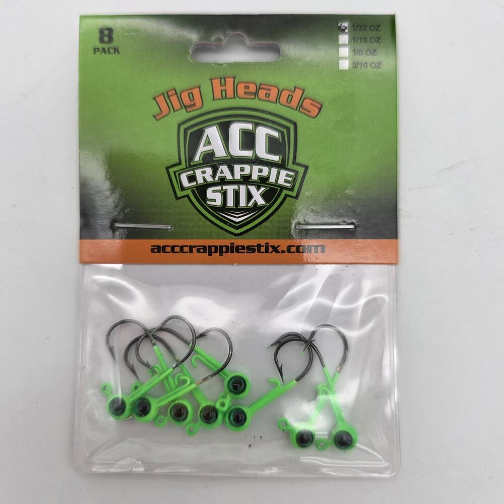 ACC Crappie Stix Big Eye Jig Heads 1/32 oz Green Lot 6 Packs 48 Total